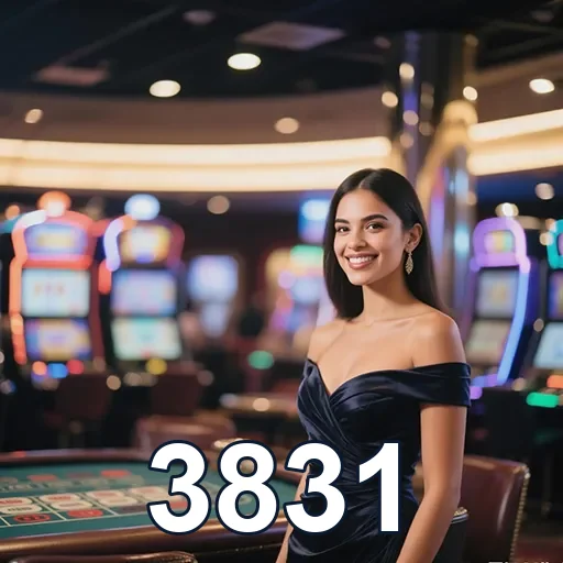 Imagem de um cassino com o logo do site 3831, Casino07, mostrando máquinas e jogadas em um ambiente animado.